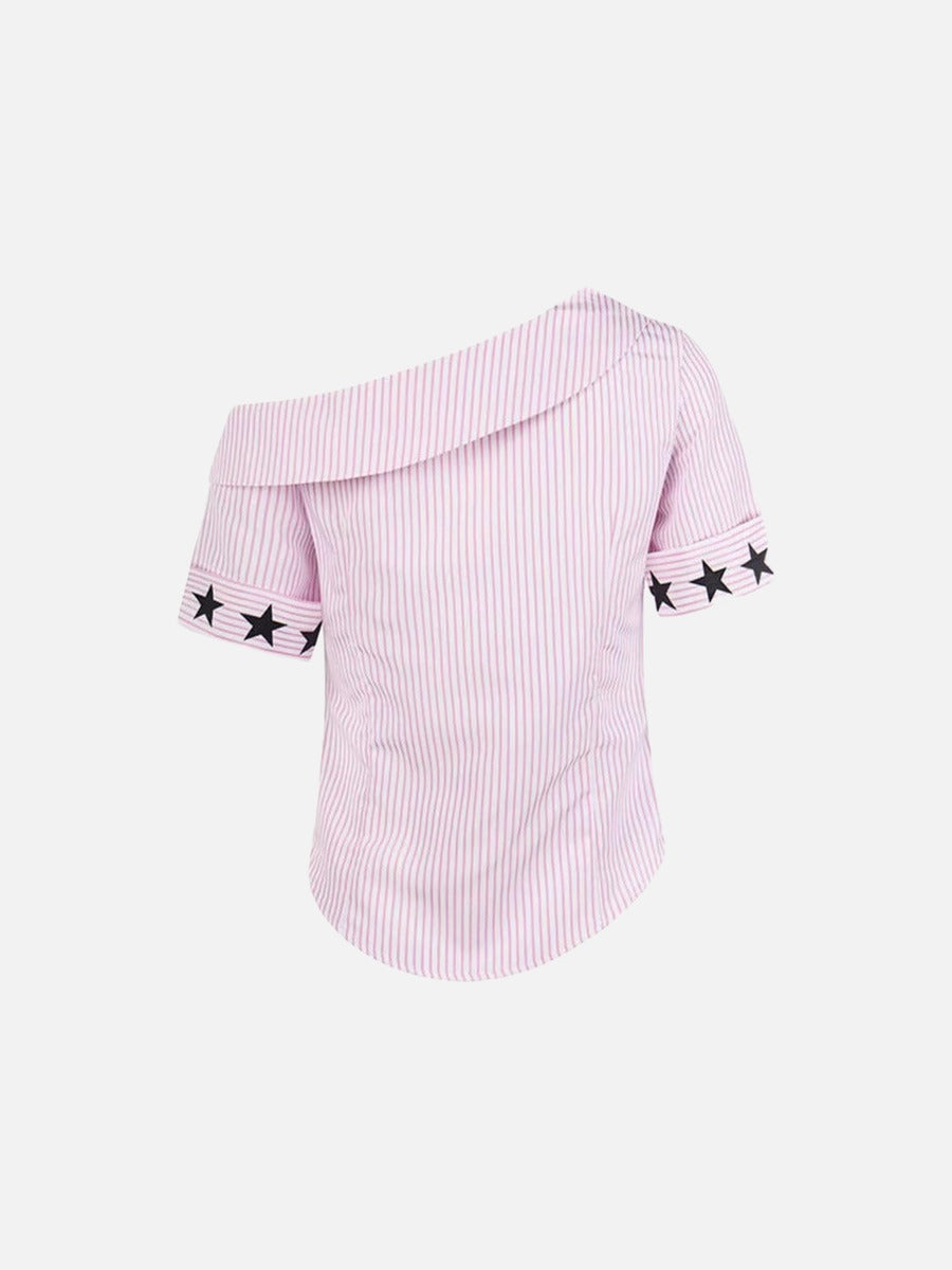 Camiseta gráfica asimétrica con hombros descubiertos
