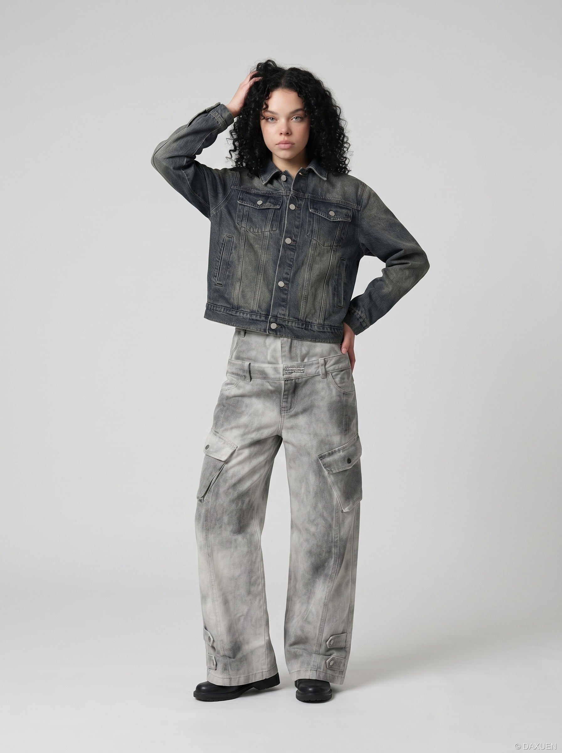 Baggy Acid-Wash Cargo Pants