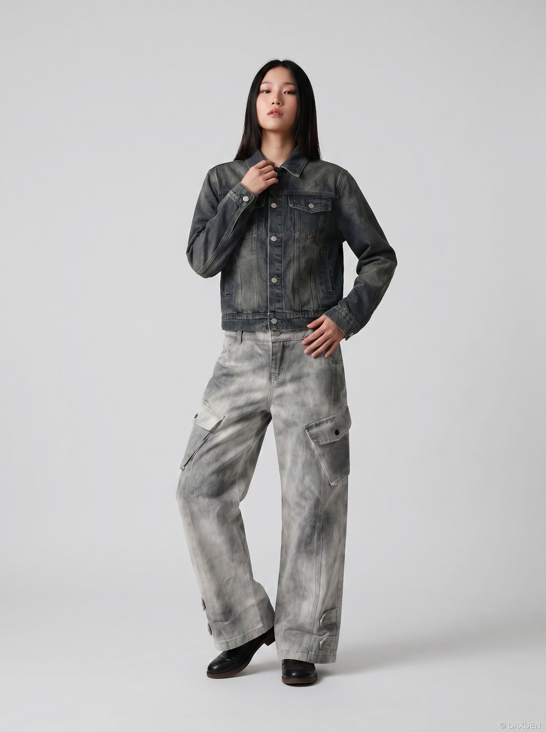 Baggy Acid-Wash Cargo Pants