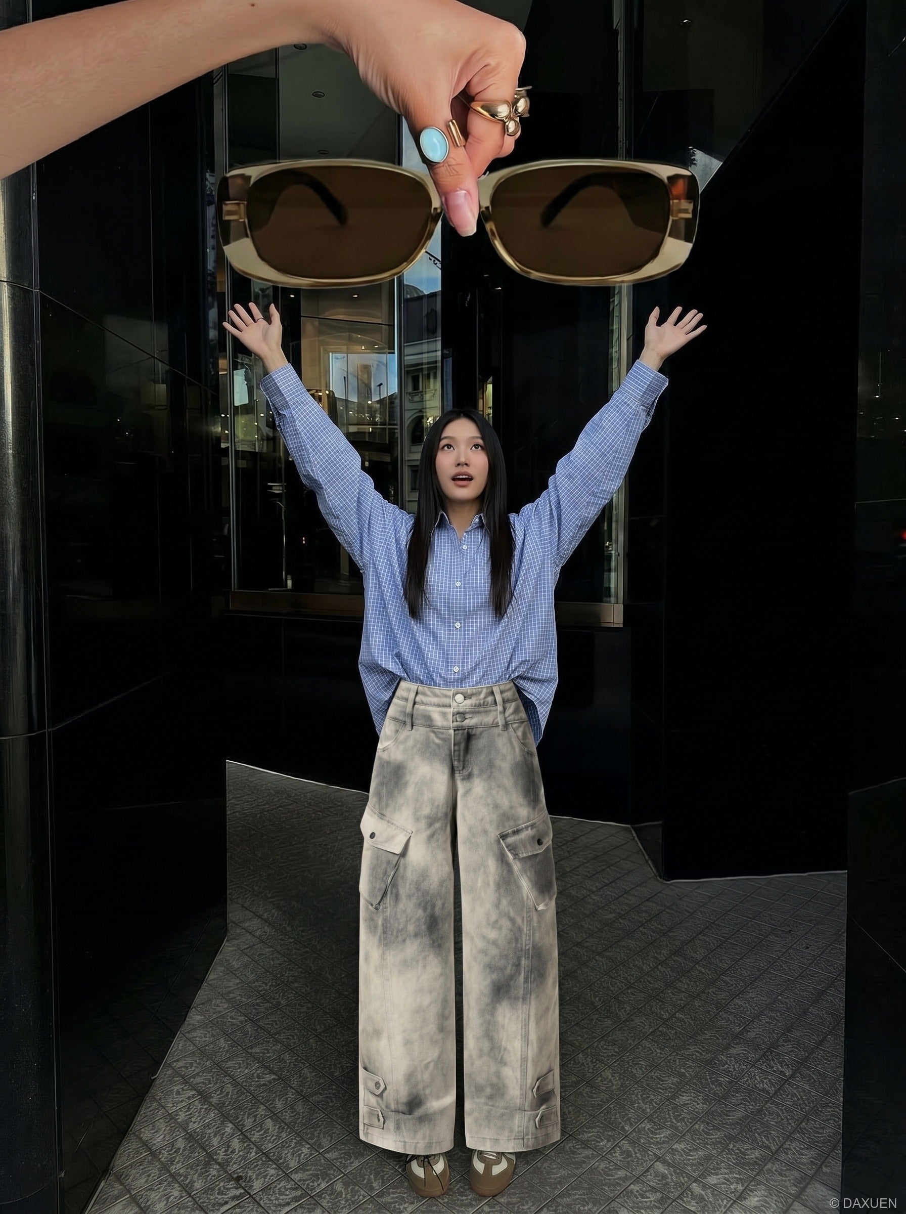 Baggy Acid-Wash Cargo Pants
