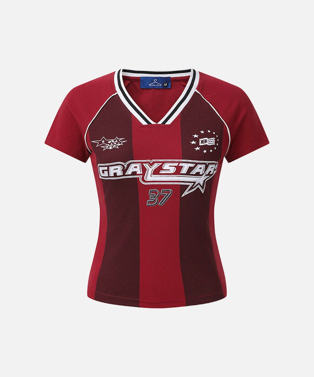 Camiseta con cuello de pico y bloques de color atrevidos