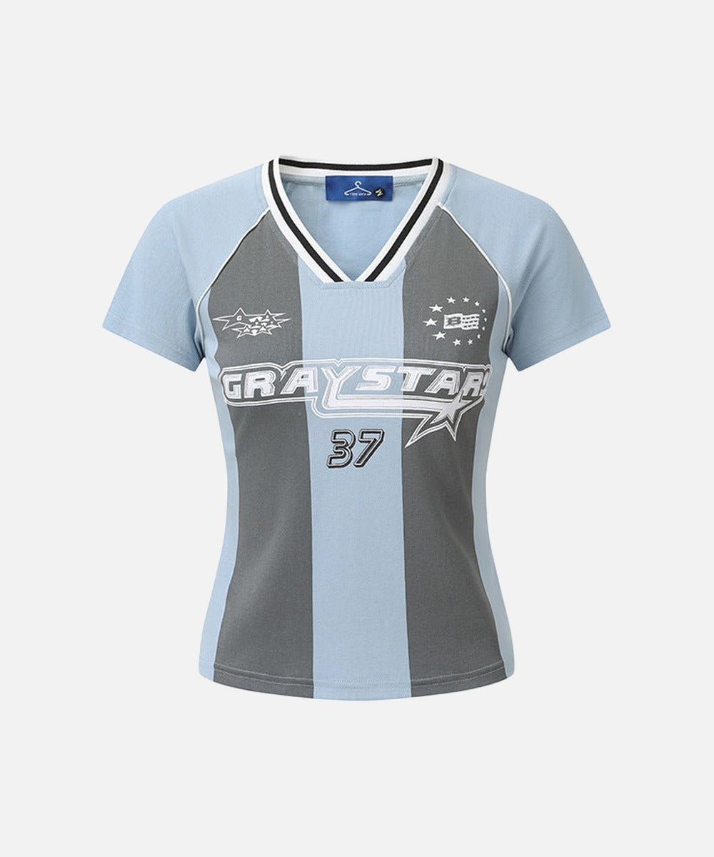 Camiseta con cuello de pico y bloques de color atrevidos