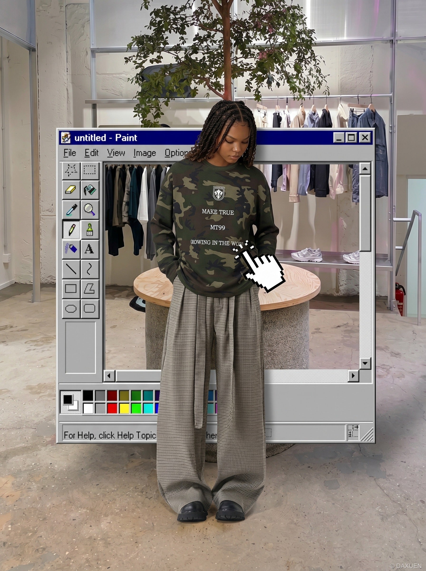 Blusa de manga larga de punto de gofre con estampado de camuflaje