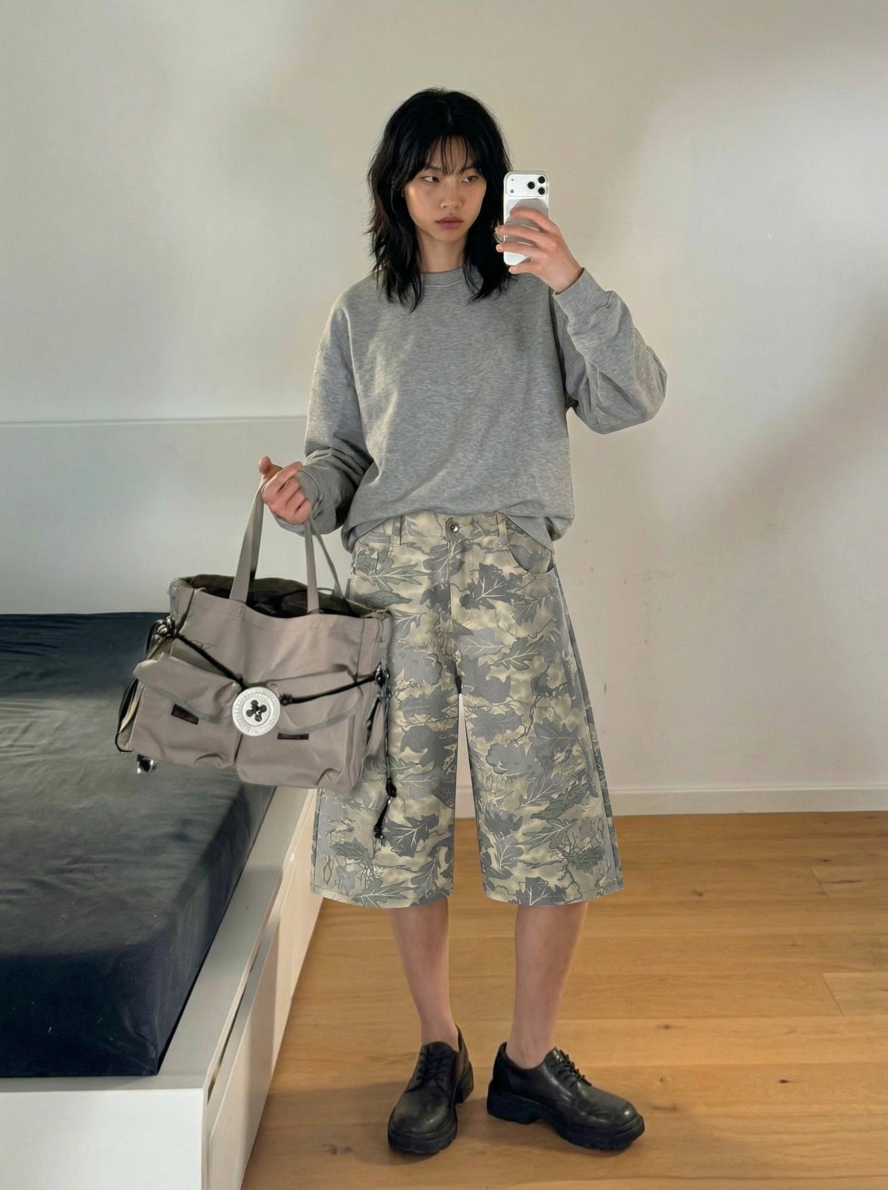 Camouflage Wide-Leg Shorts - Streetwear