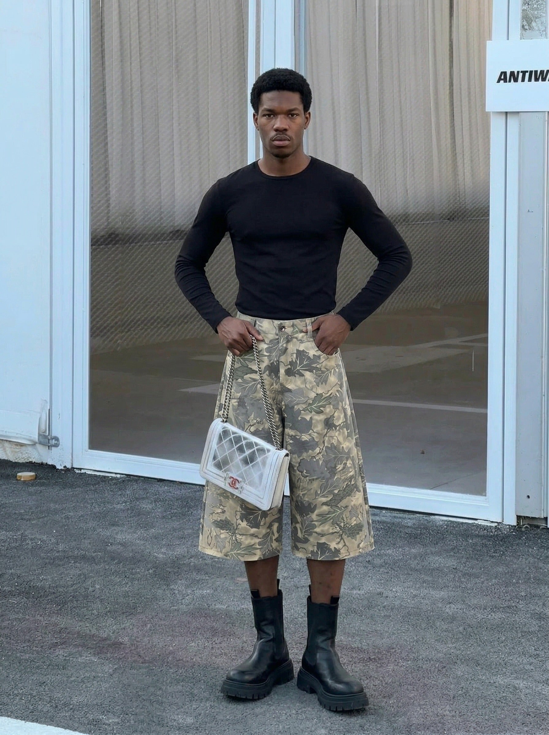 Camouflage Wide-Leg Shorts - Streetwear