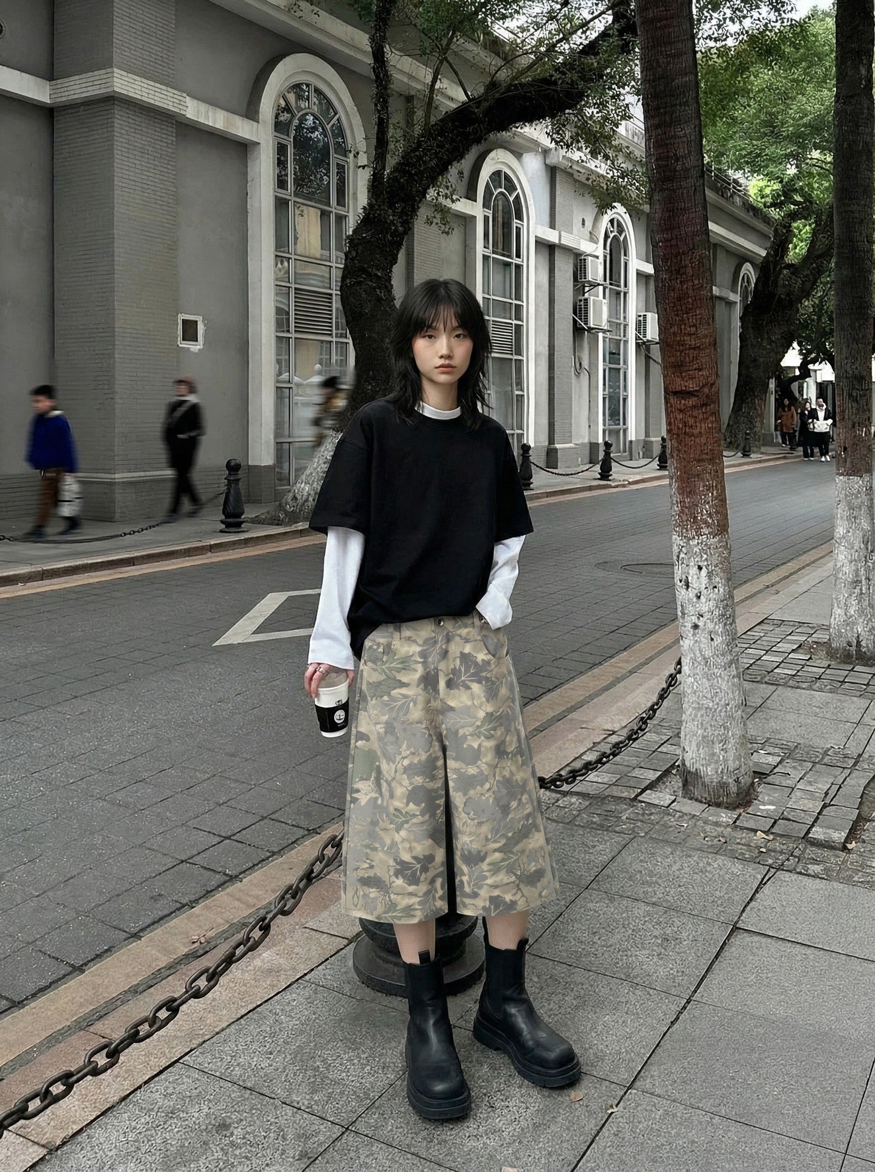 Camouflage Wide-Leg Shorts - Streetwear