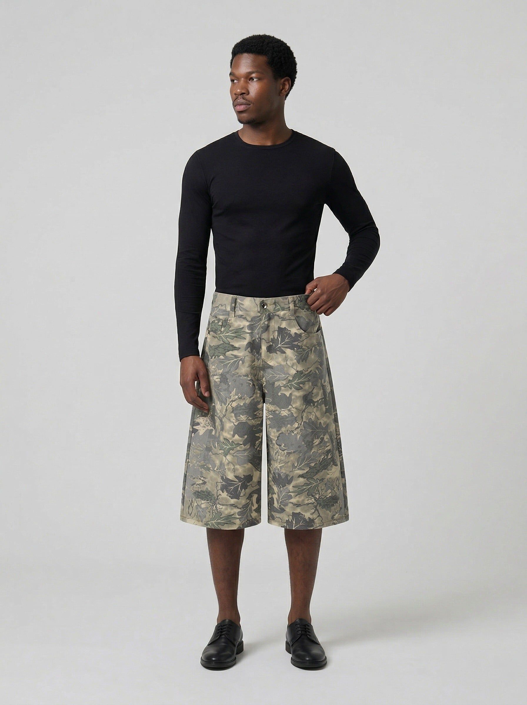 Camouflage Wide-Leg Shorts - Streetwear