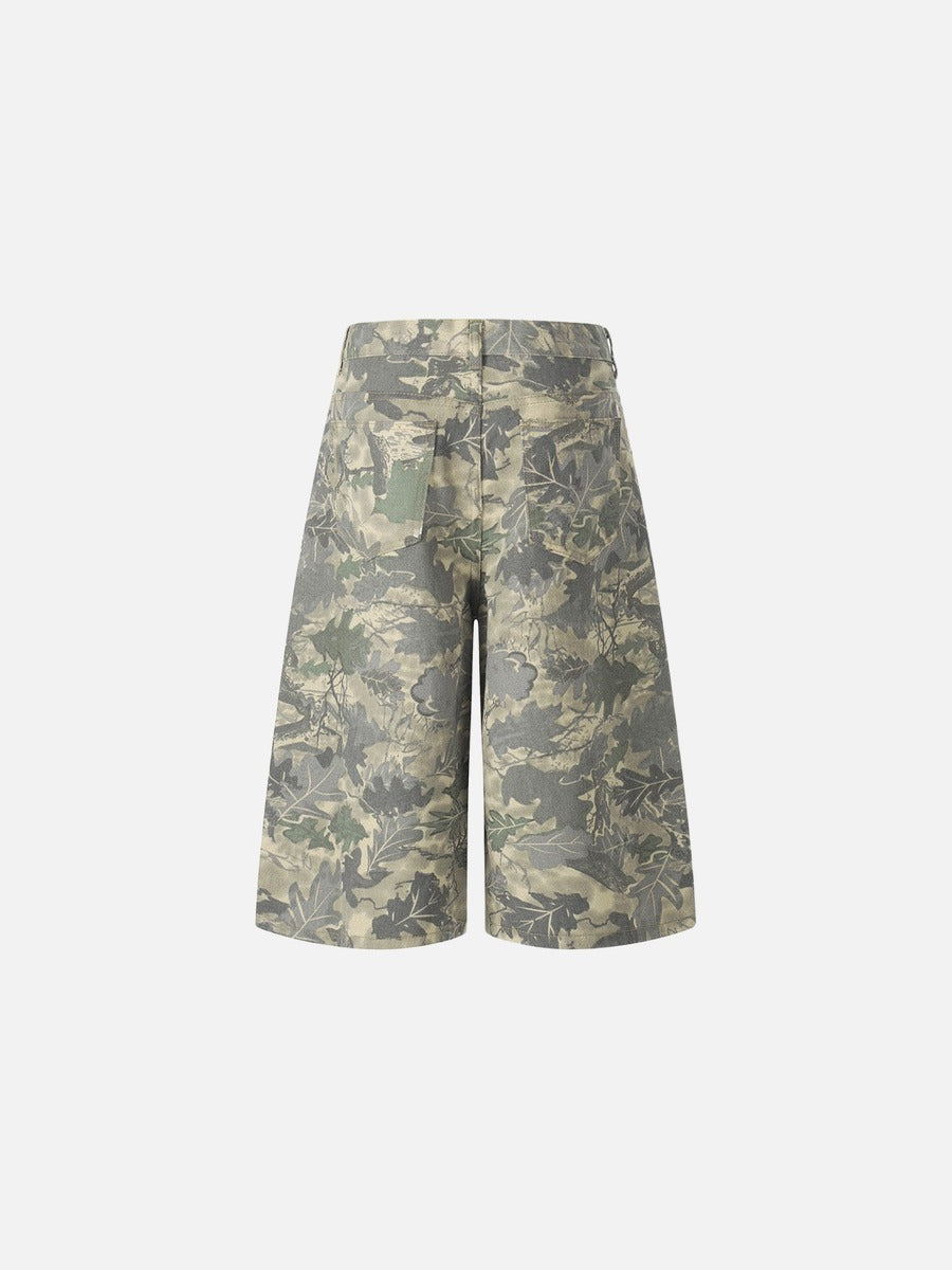 Camouflage Wide-Leg Shorts - Streetwear
