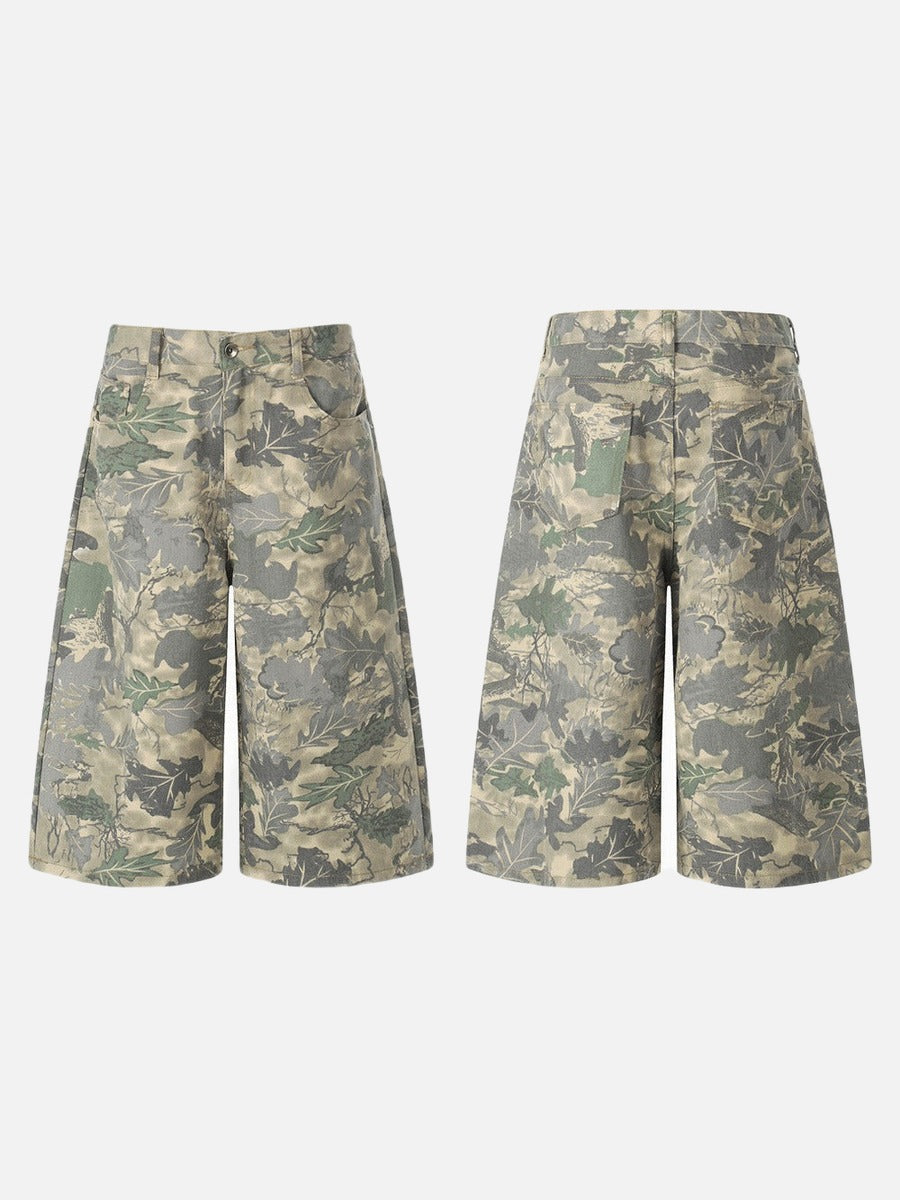 Camouflage Wide-Leg Shorts - Streetwear