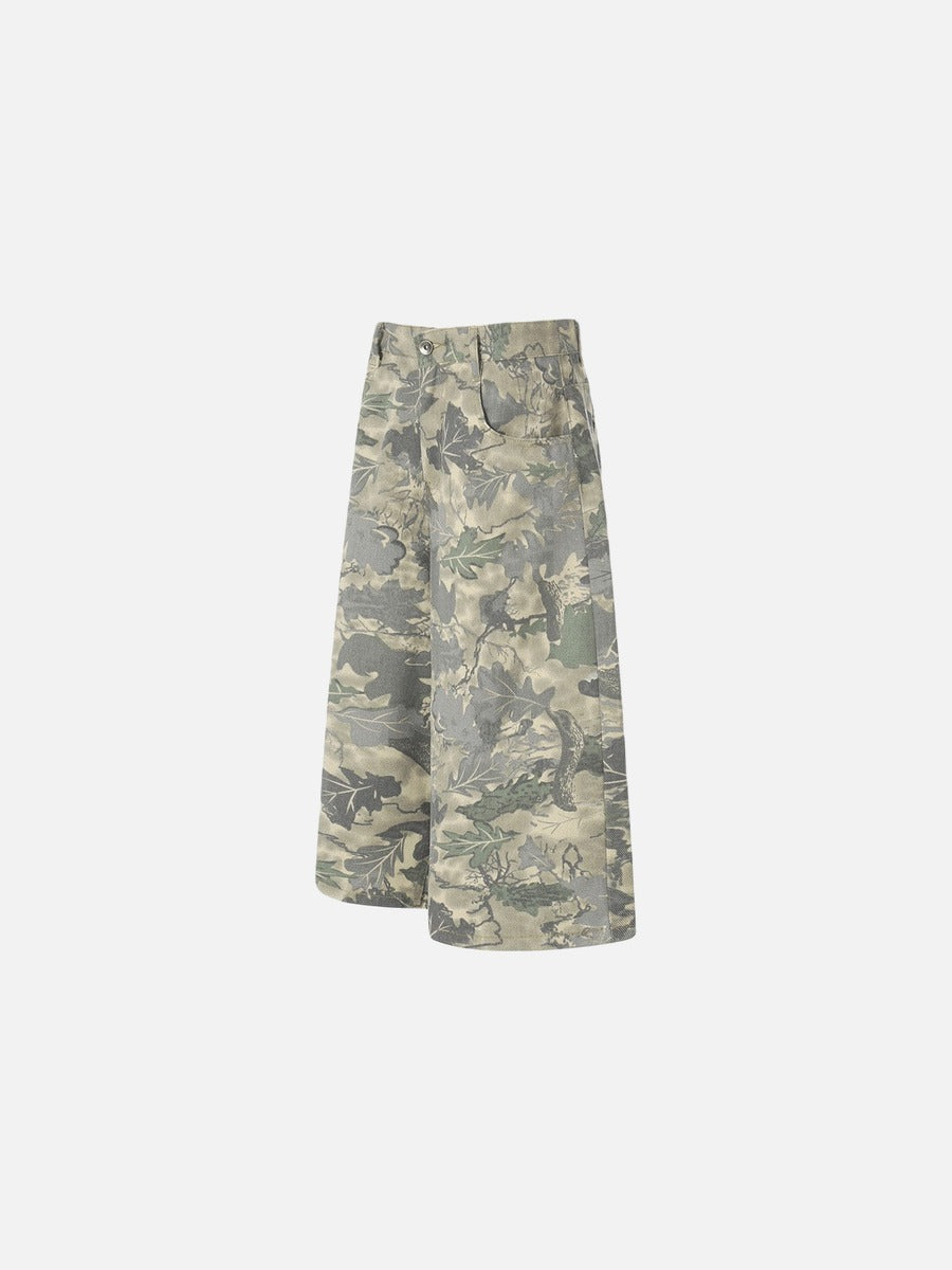 Camouflage Wide-Leg Shorts - Streetwear