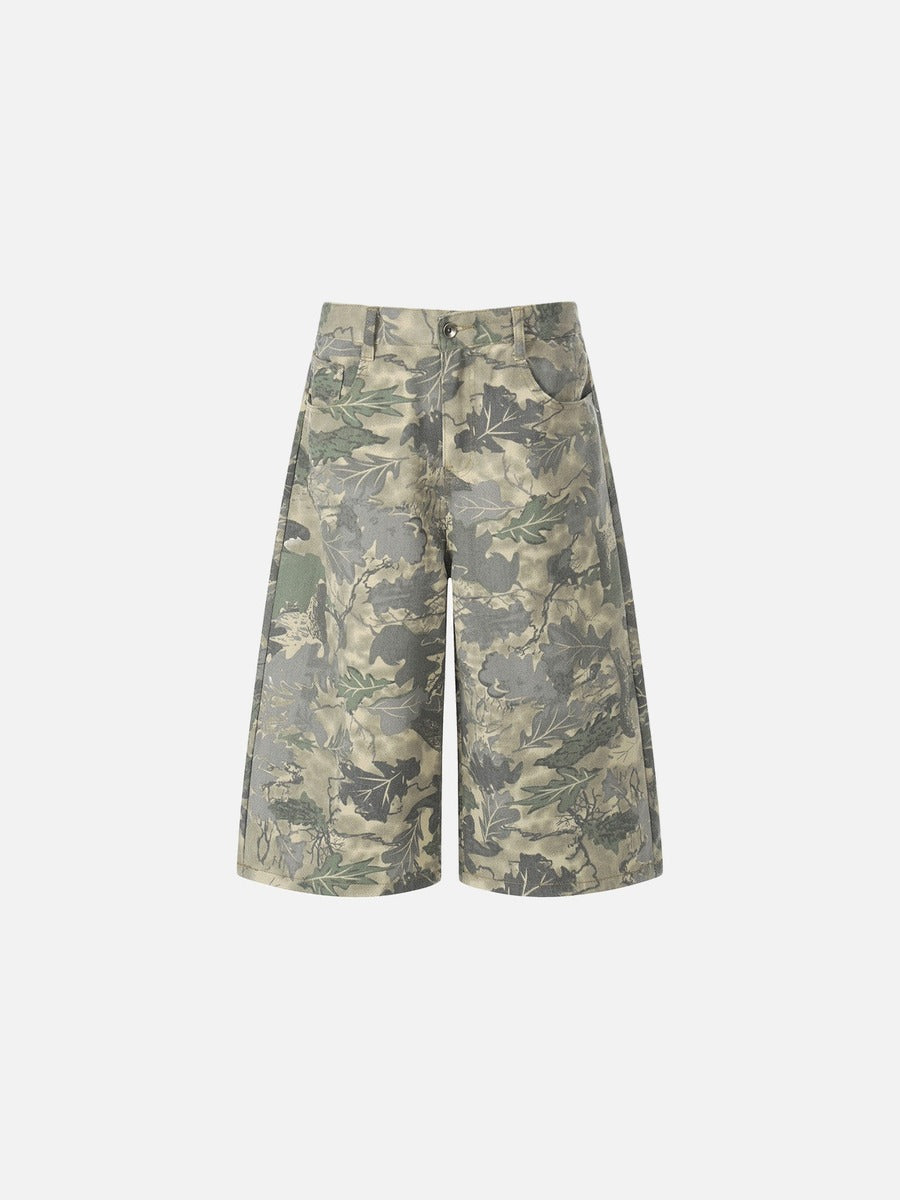 Camouflage Wide-Leg Shorts - Streetwear