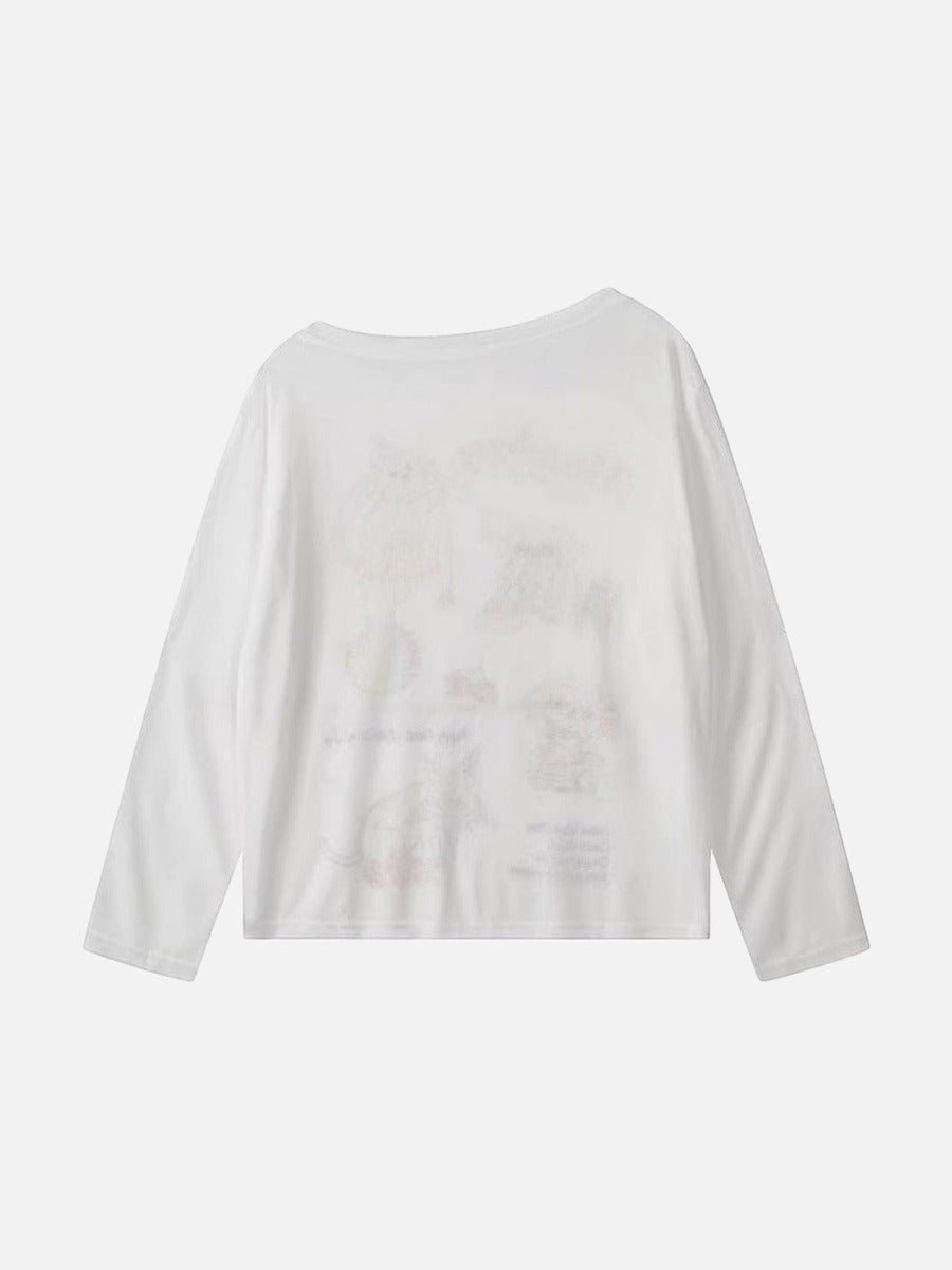 Camiseta de manga larga con gráfico de perro de dibujos animados