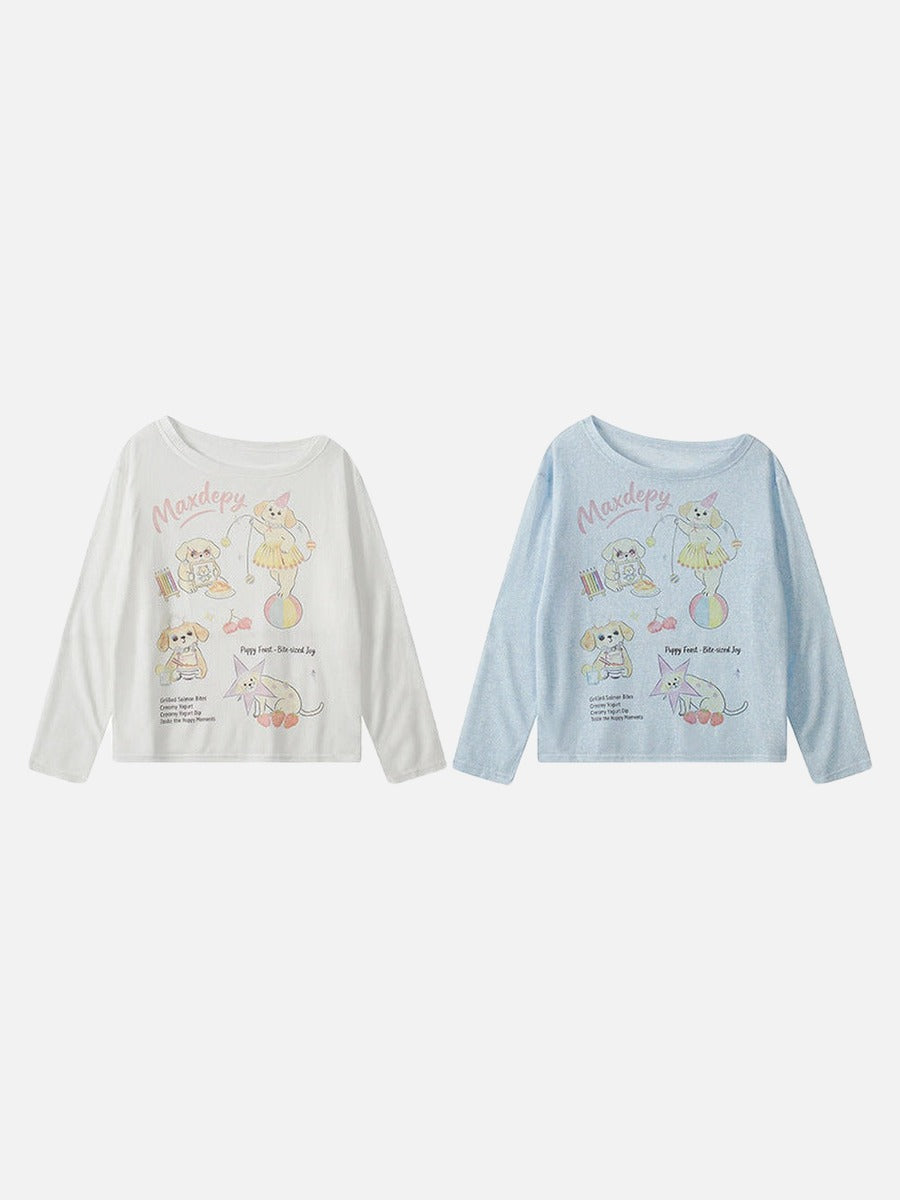 Camiseta de manga larga con gráfico de perro de dibujos animados