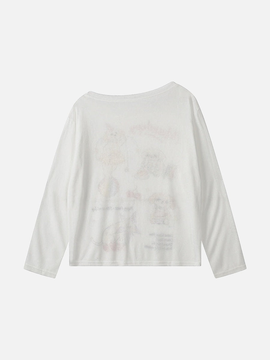 Camiseta de manga larga con gráfico de perro de dibujos animados