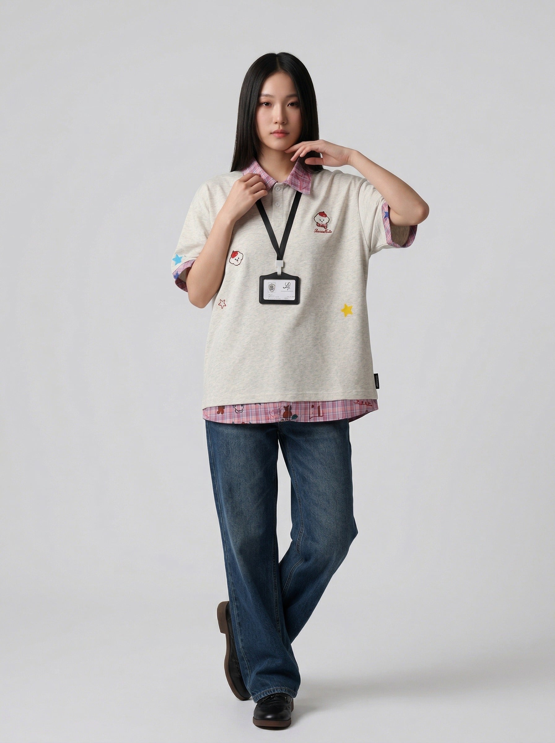 Polo de manga corta con estampado gráfico y efecto superpuesto