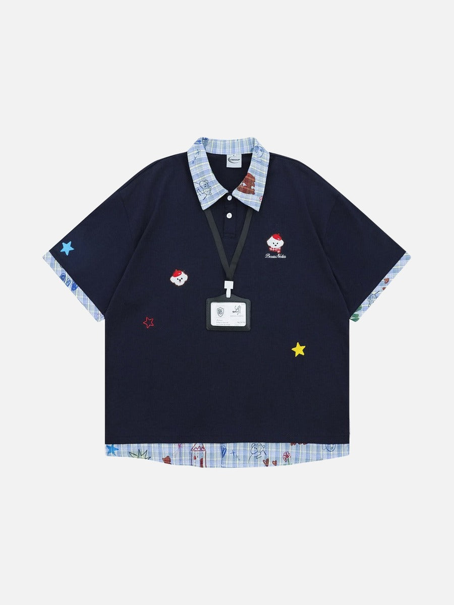 Polo de manga corta con estampado gráfico y efecto superpuesto