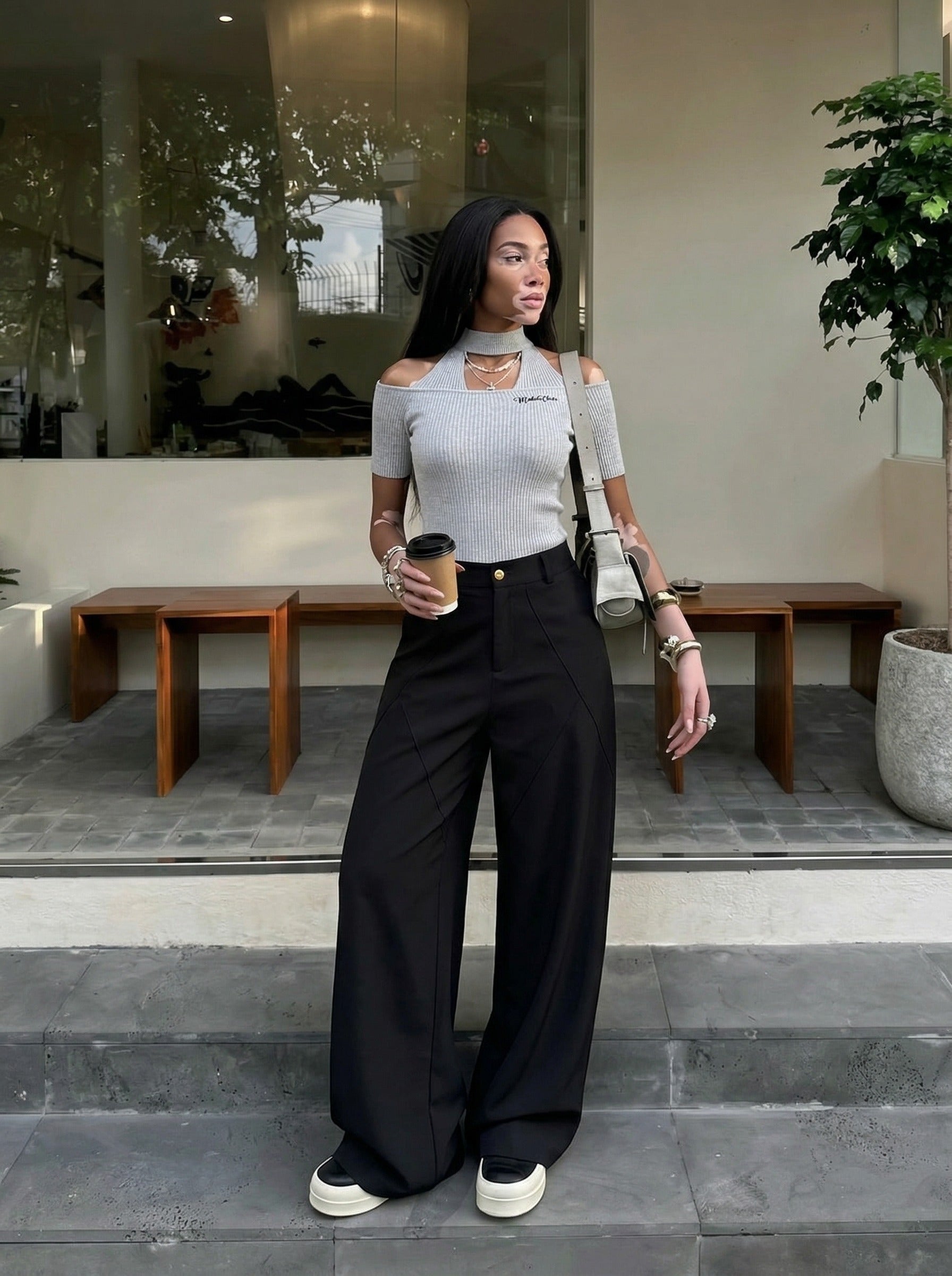 Cold-Shoulder Slim-Fit Knit Top