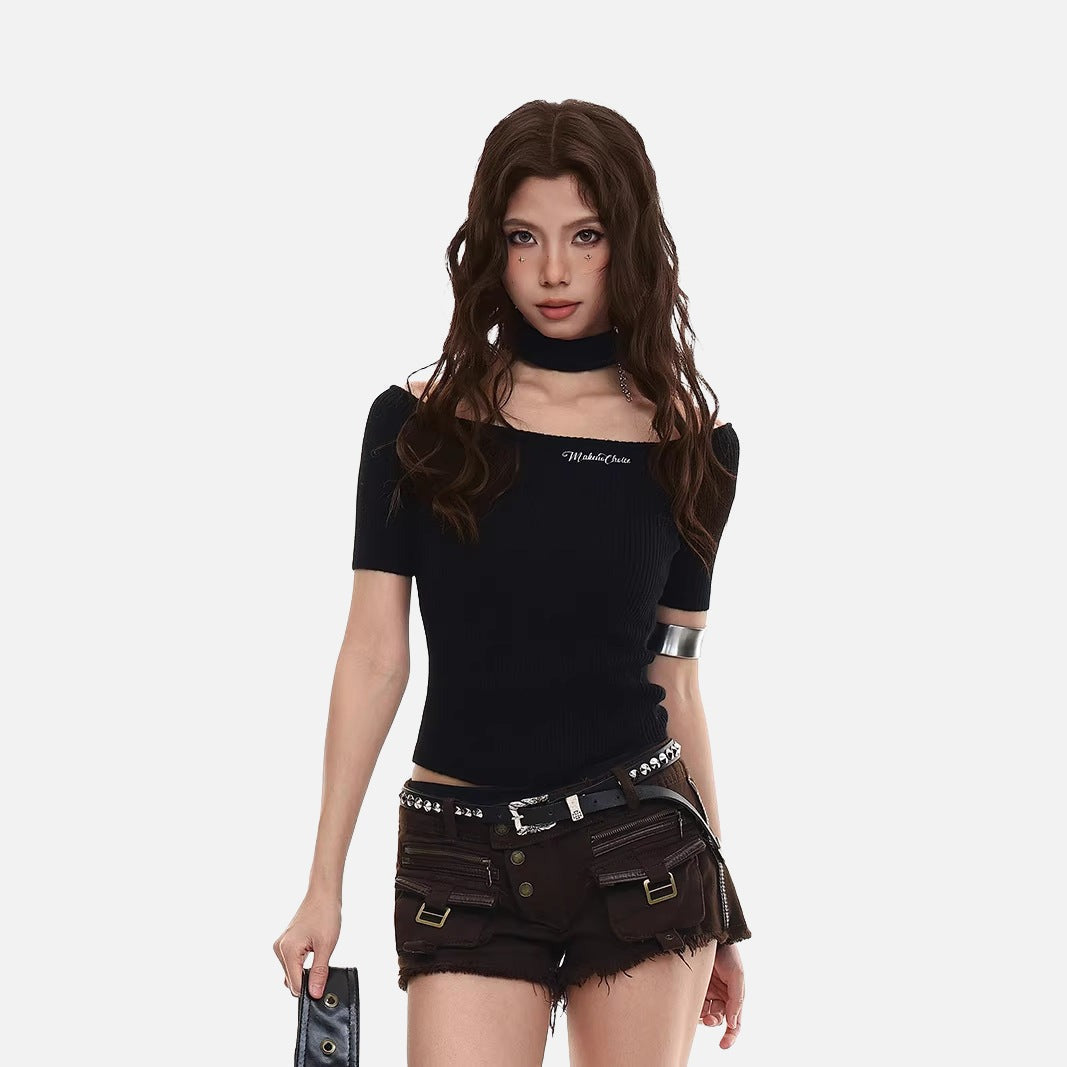 Cold-Shoulder Slim-Fit Knit Top