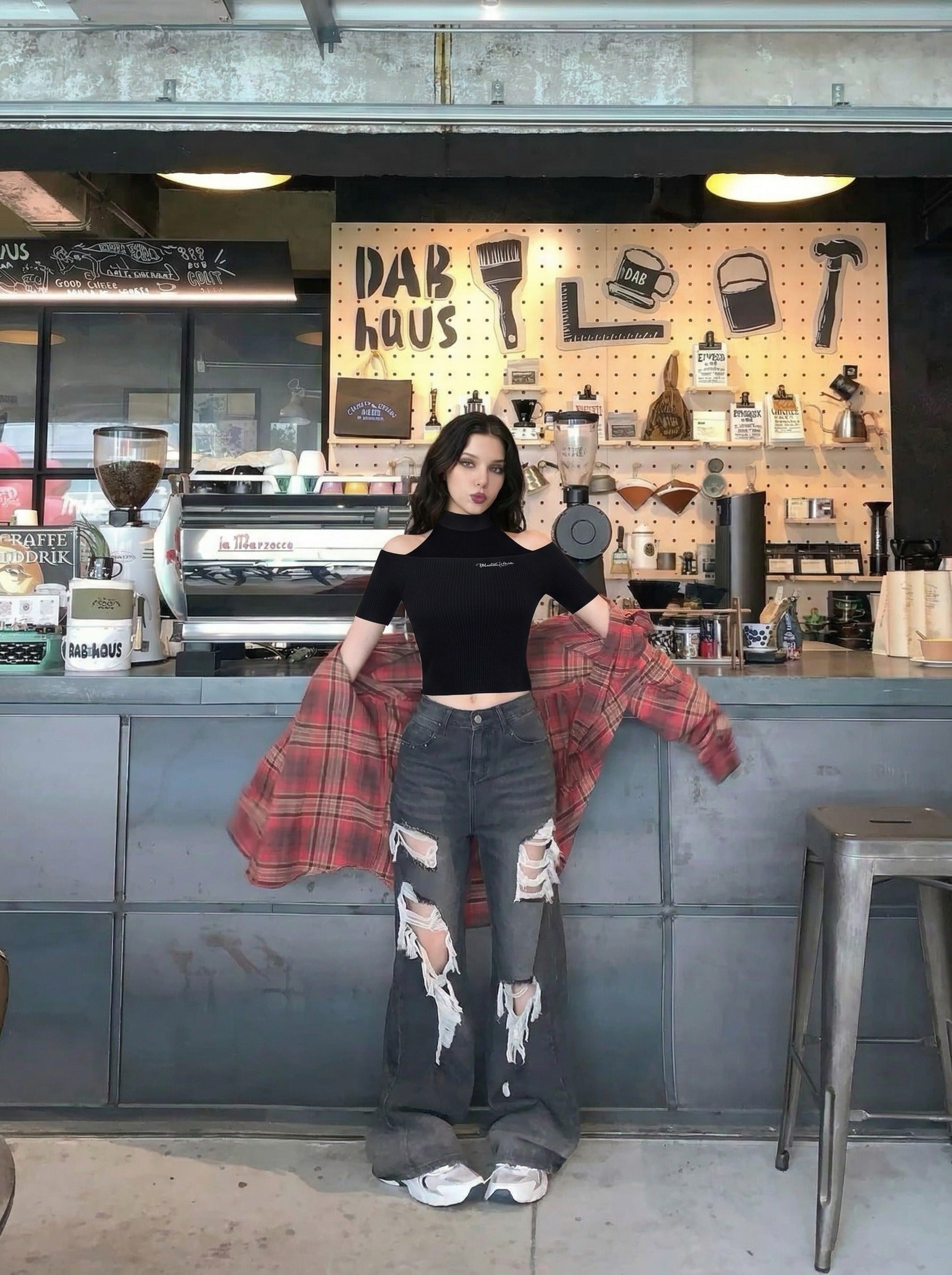 Cold-Shoulder Slim-Fit Knit Top