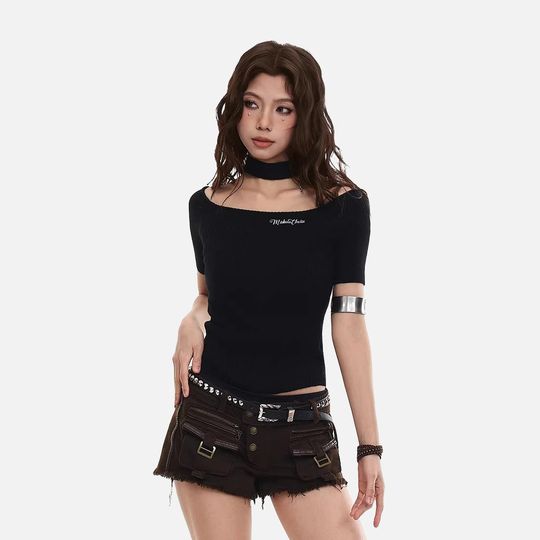 Cold-Shoulder Slim-Fit Knit Top