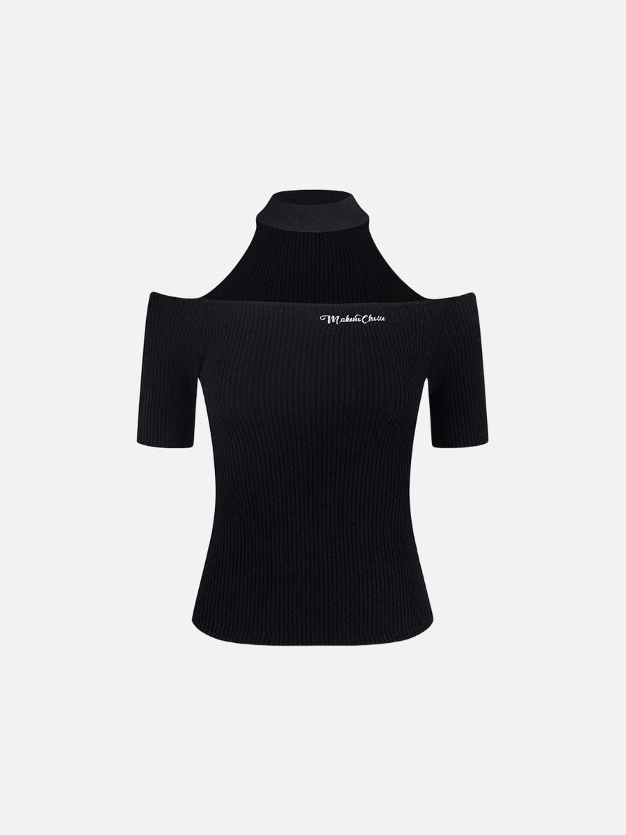 Cold-Shoulder Slim-Fit Knit Top
