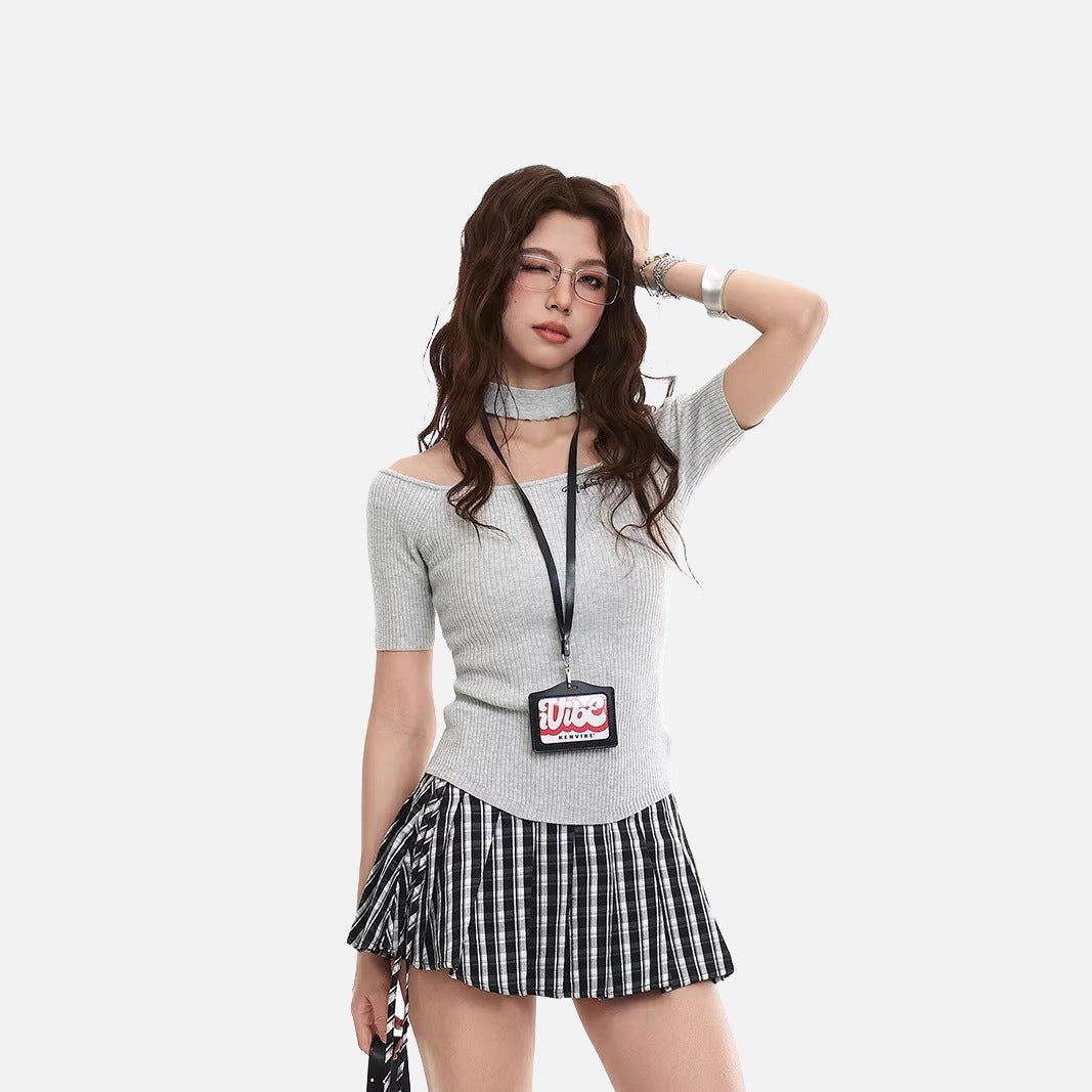 Cold-Shoulder Slim-Fit Knit Top