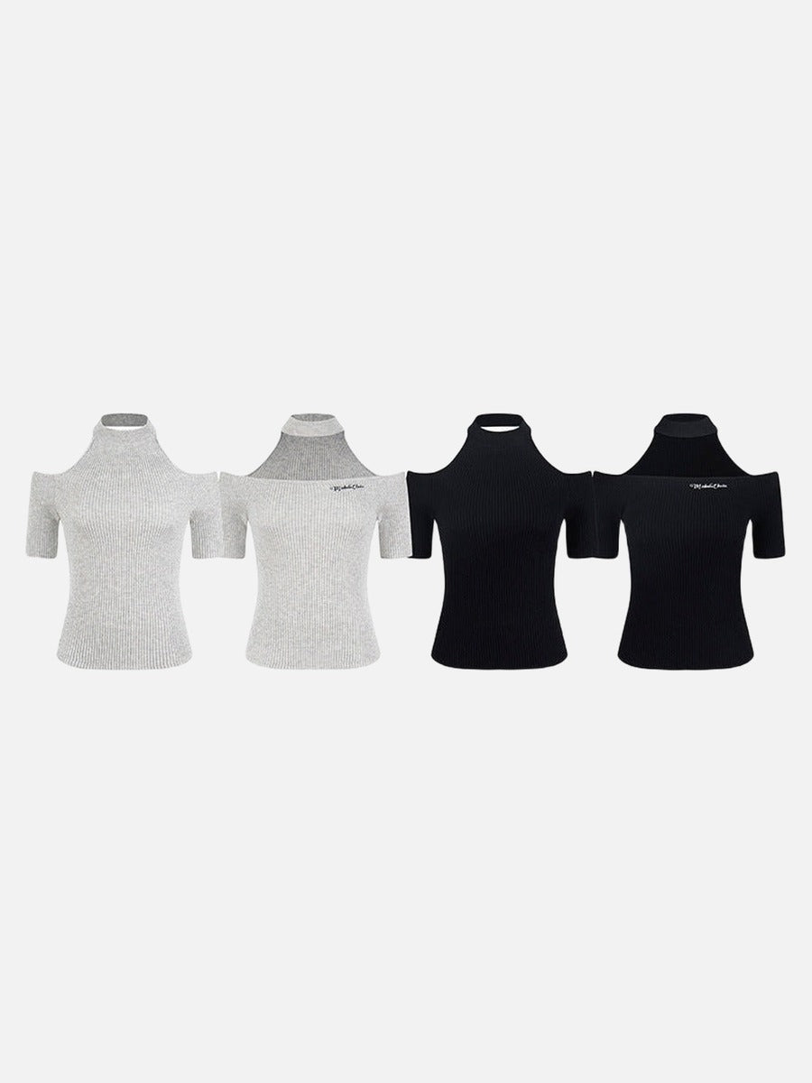 Cold-Shoulder Slim-Fit Knit Top