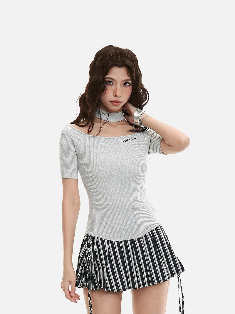 Cold-Shoulder Slim-Fit Knit Top