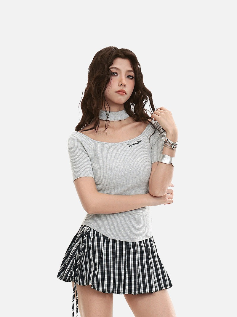 Cold-Shoulder Slim-Fit Knit Top