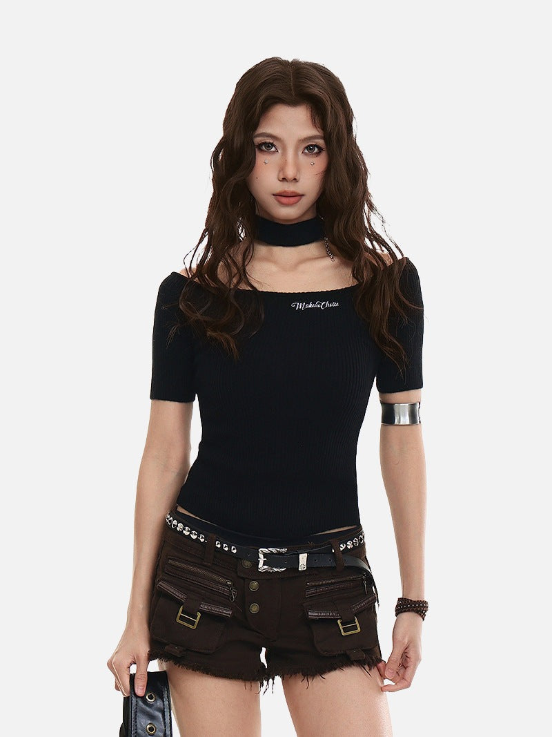 Cold-Shoulder Slim-Fit Knit Top
