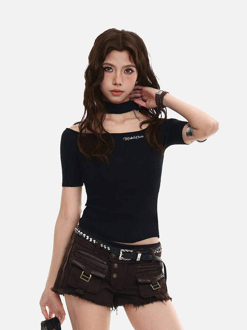 Cold-Shoulder Slim-Fit Knit Top