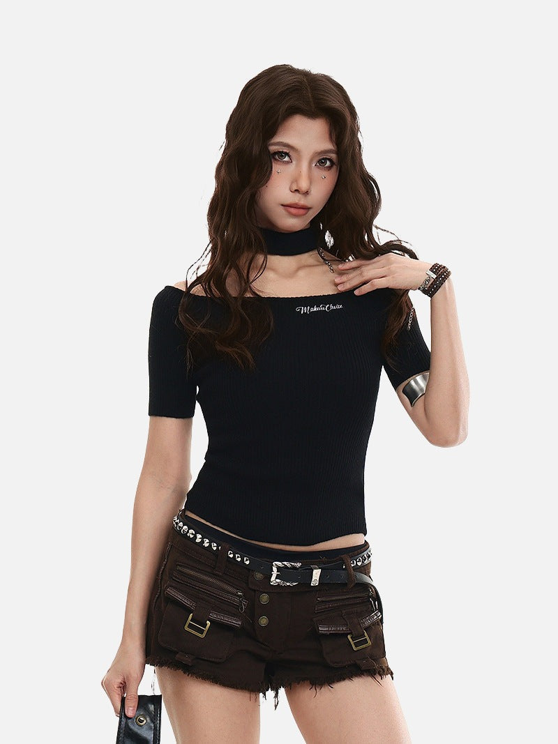 Cold-Shoulder Slim-Fit Knit Top