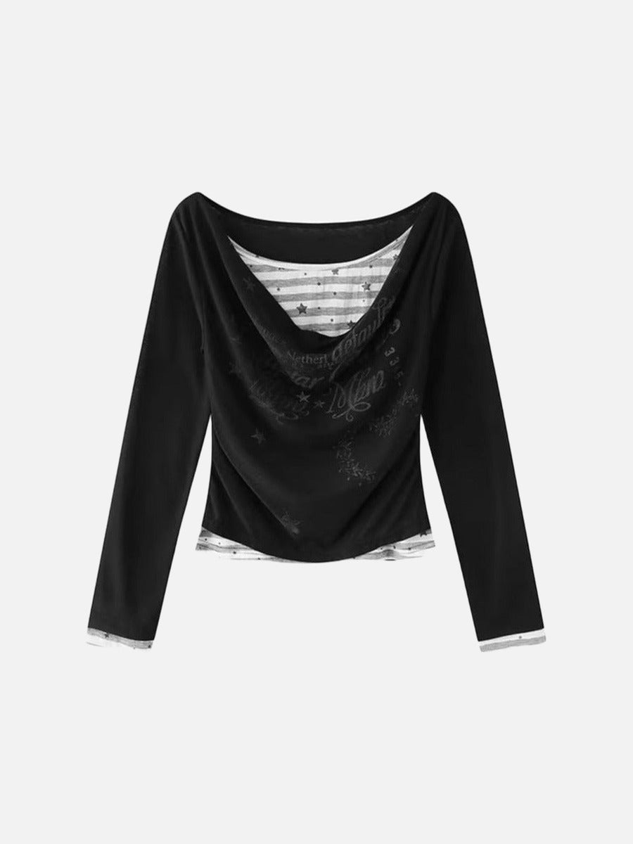 Top de manga larga con cuello desbocado y capas