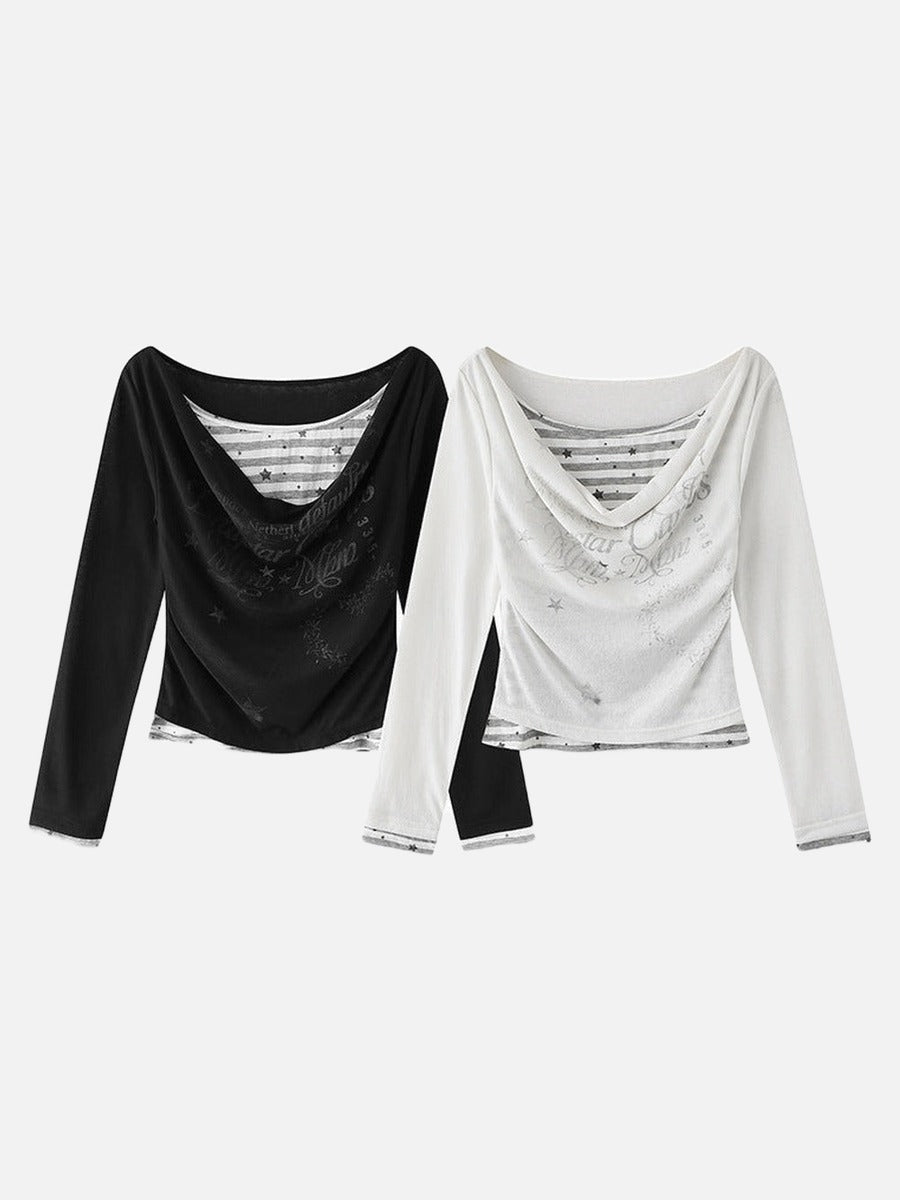 Top de manga larga con cuello desbocado y capas