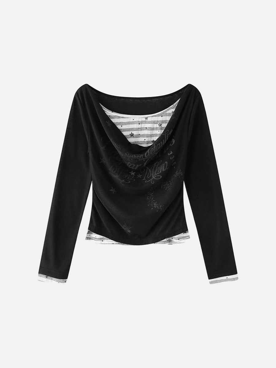 Top de manga larga con cuello desbocado y capas
