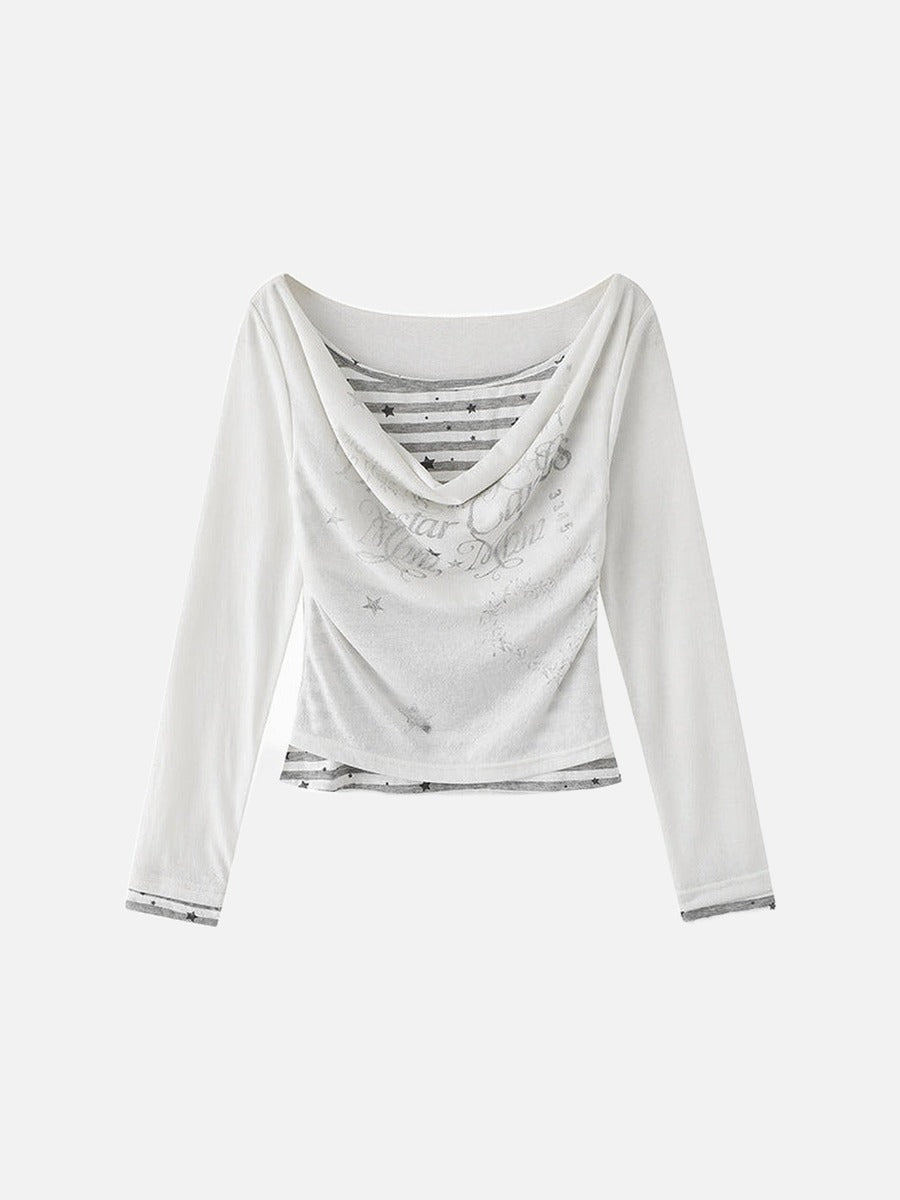 Top de manga larga con cuello desbocado y capas