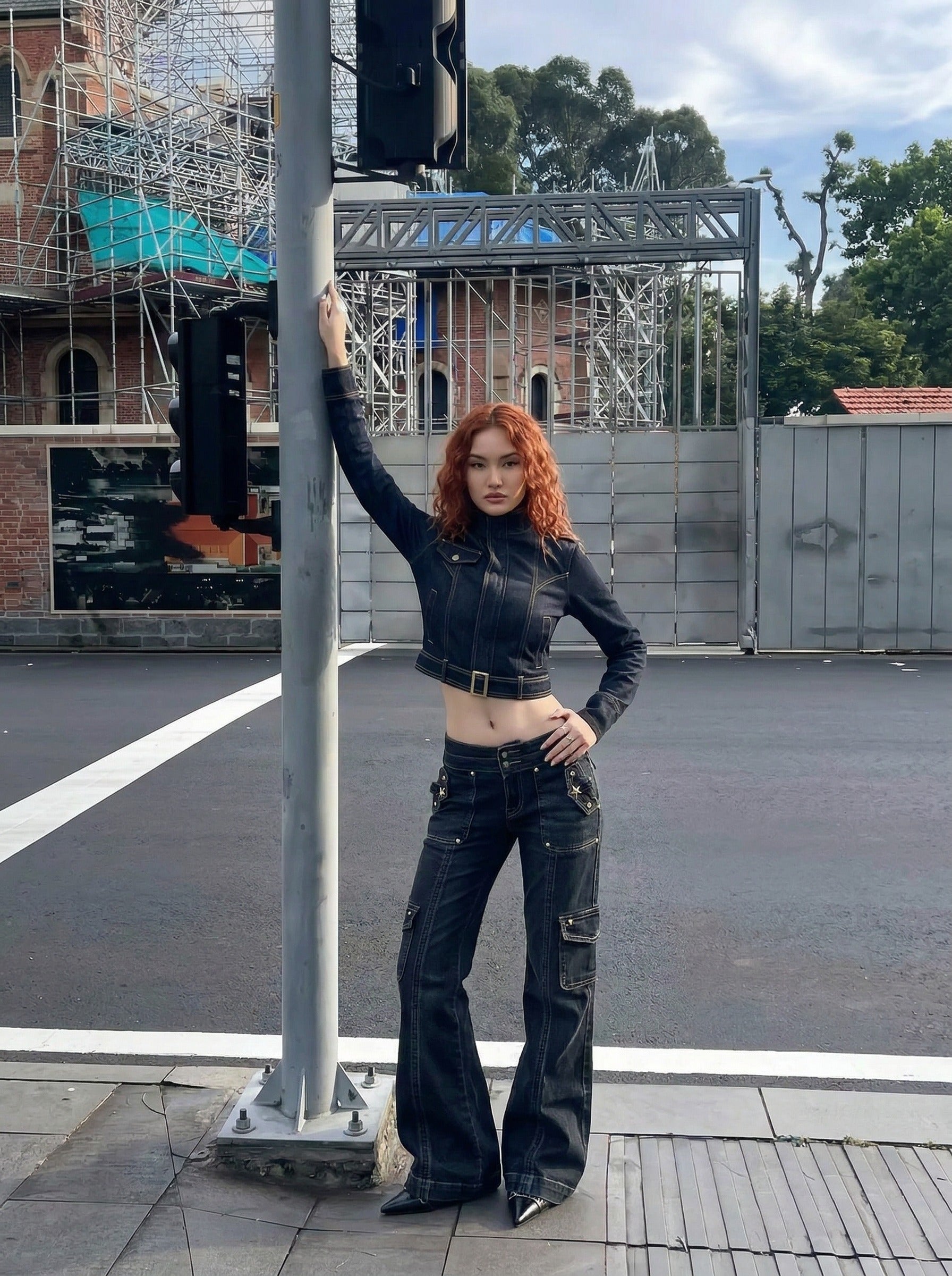 Chaqueta vaquera militar corta