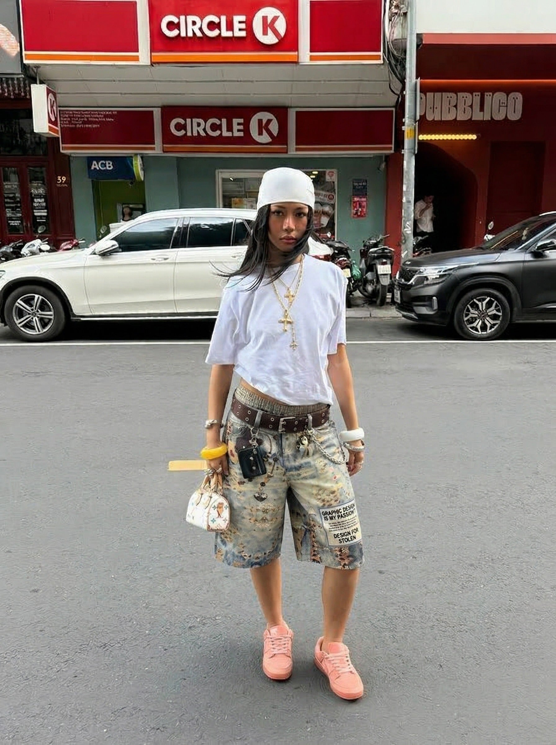 Cropped Wide-Leg Digital Print Pants