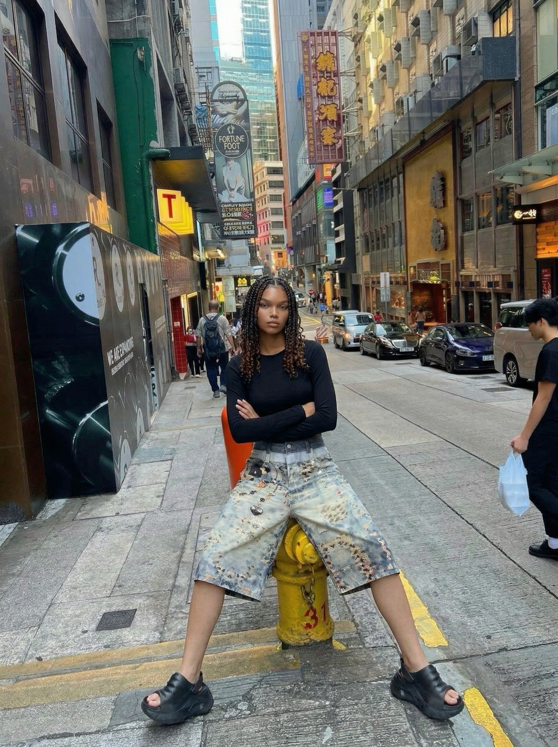 Cropped Wide-Leg Digital Print Pants