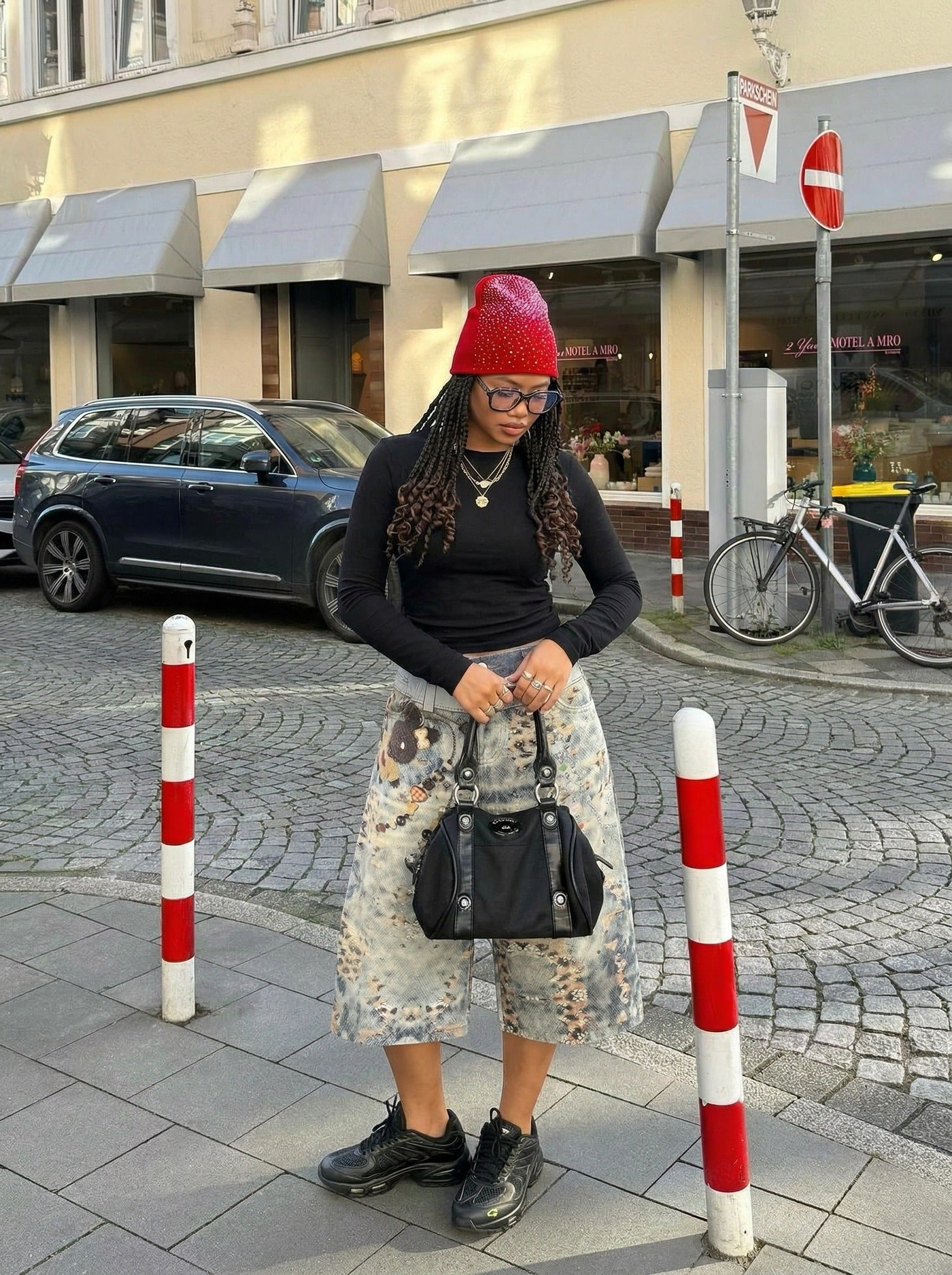 Cropped Wide-Leg Digital Print Pants