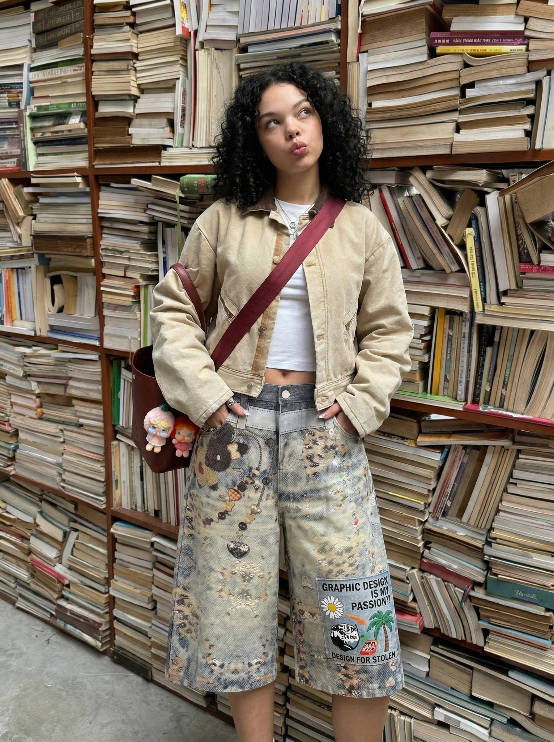 Cropped Wide-Leg Digital Print Pants