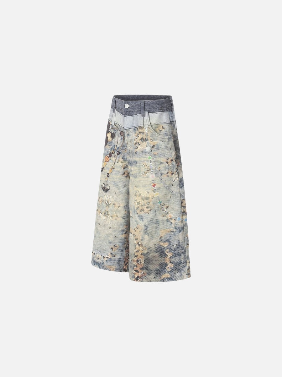 Cropped Wide-Leg Digital Print Pants