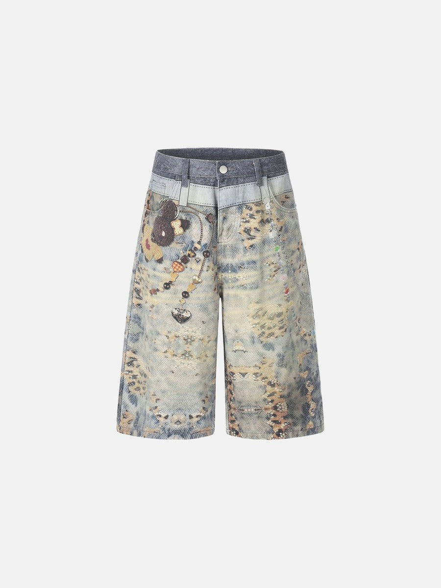 Cropped Wide-Leg Digital Print Pants