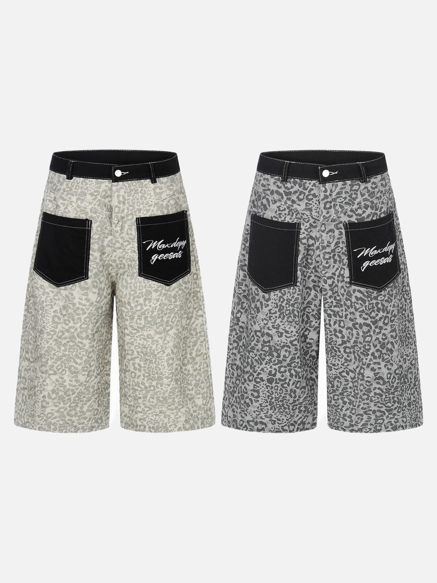 Cropped Wide-Leg Leopard Print Pants