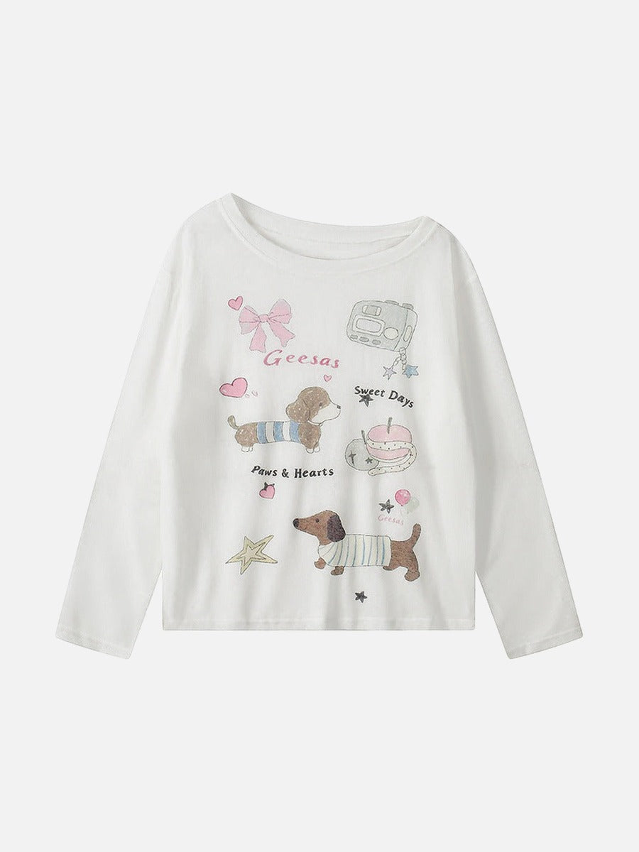 Camiseta de manga larga con gráfico de perro salchicha