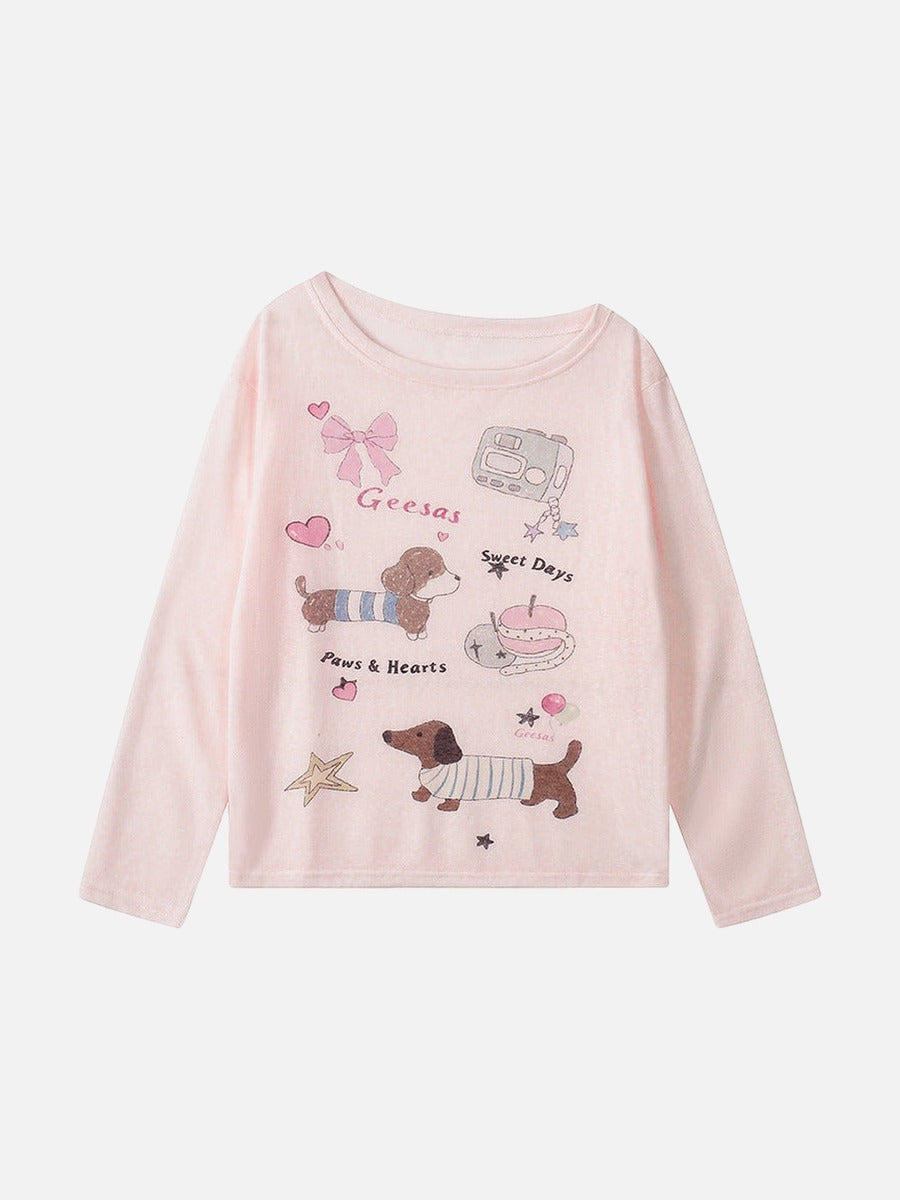 Camiseta de manga larga con gráfico de perro salchicha