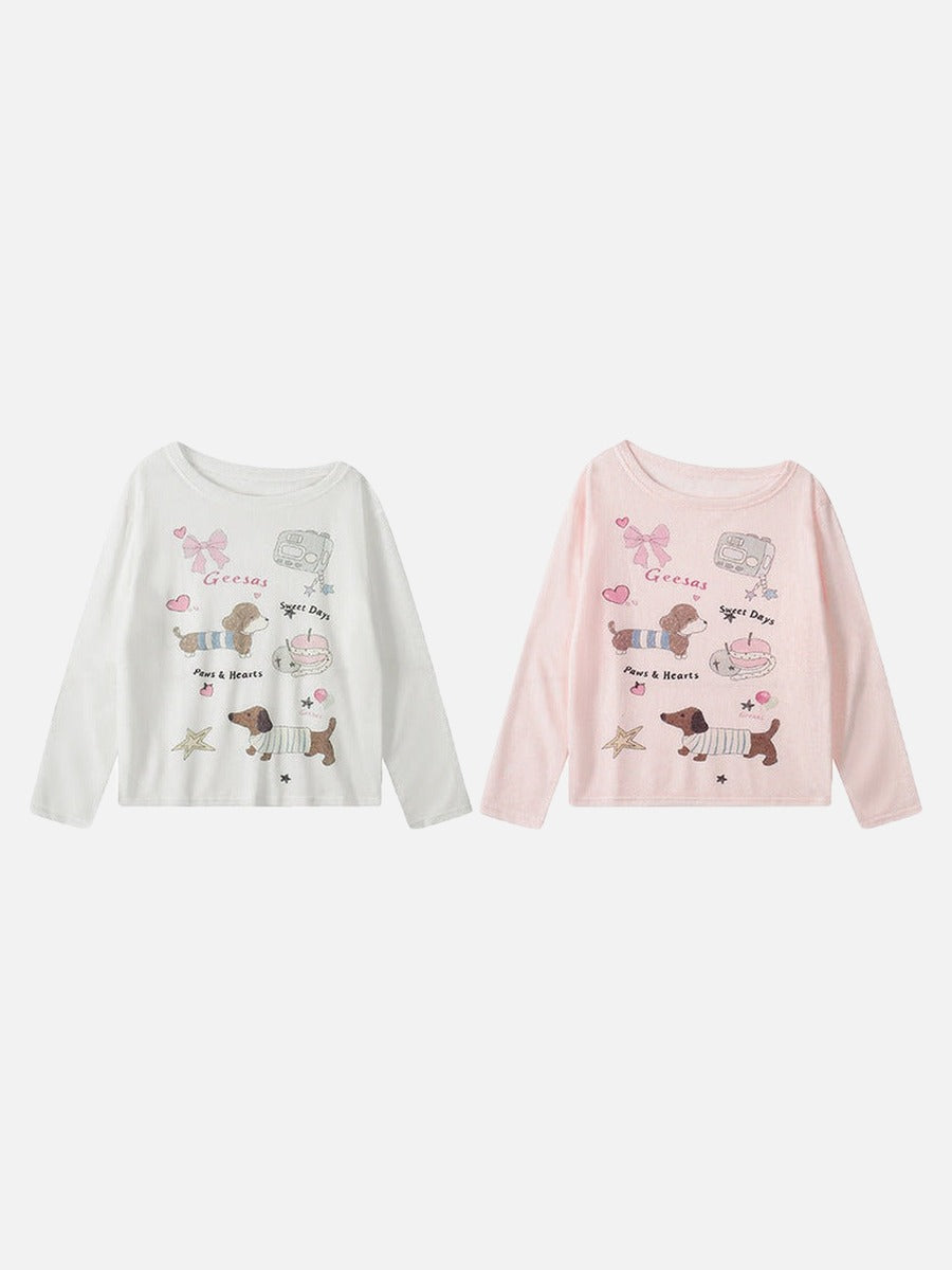 Camiseta de manga larga con gráfico de perro salchicha