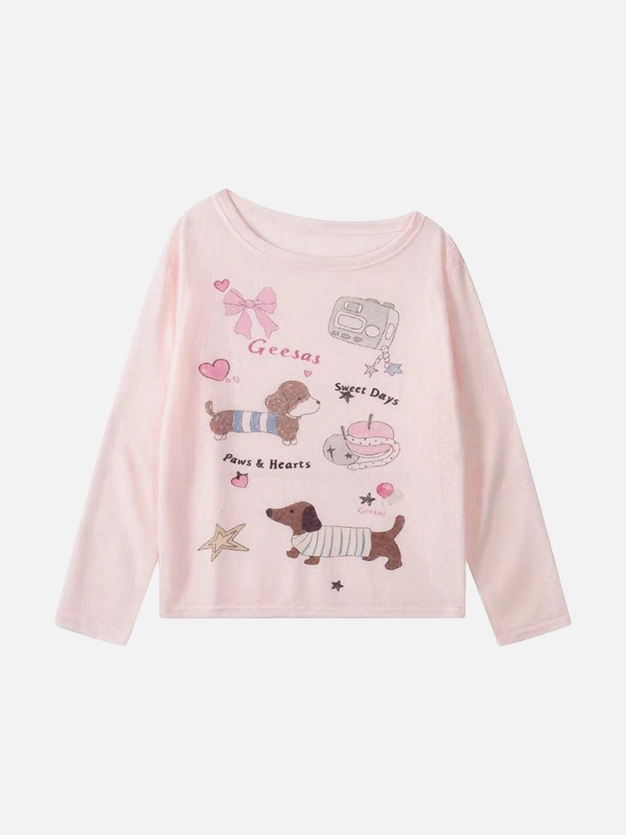 Camiseta de manga larga con gráfico de perro salchicha