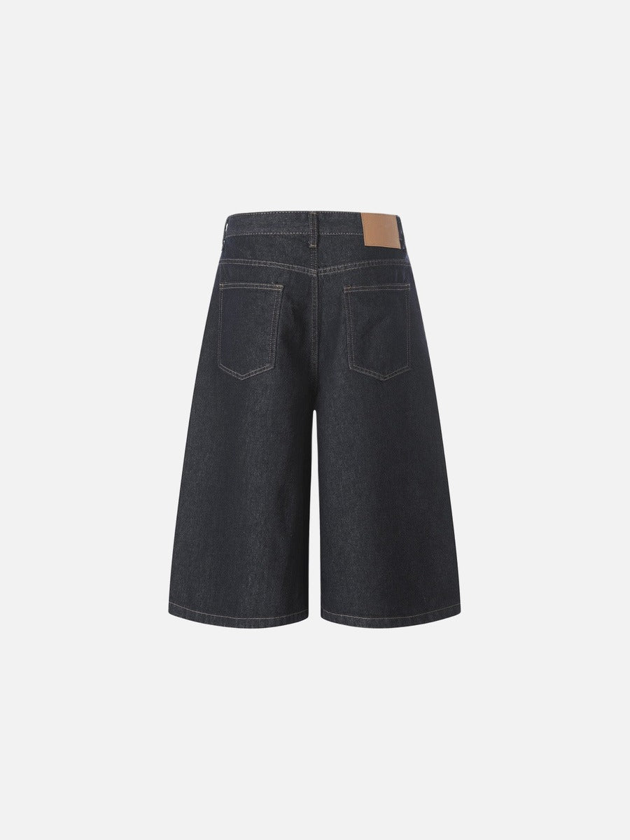 Culotte ancho de tela vaquera índigo oscuro