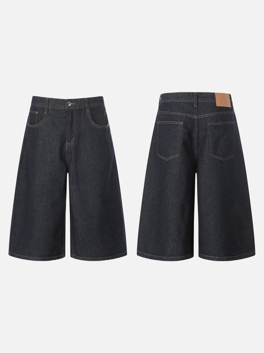 Culotte ancho de tela vaquera índigo oscuro